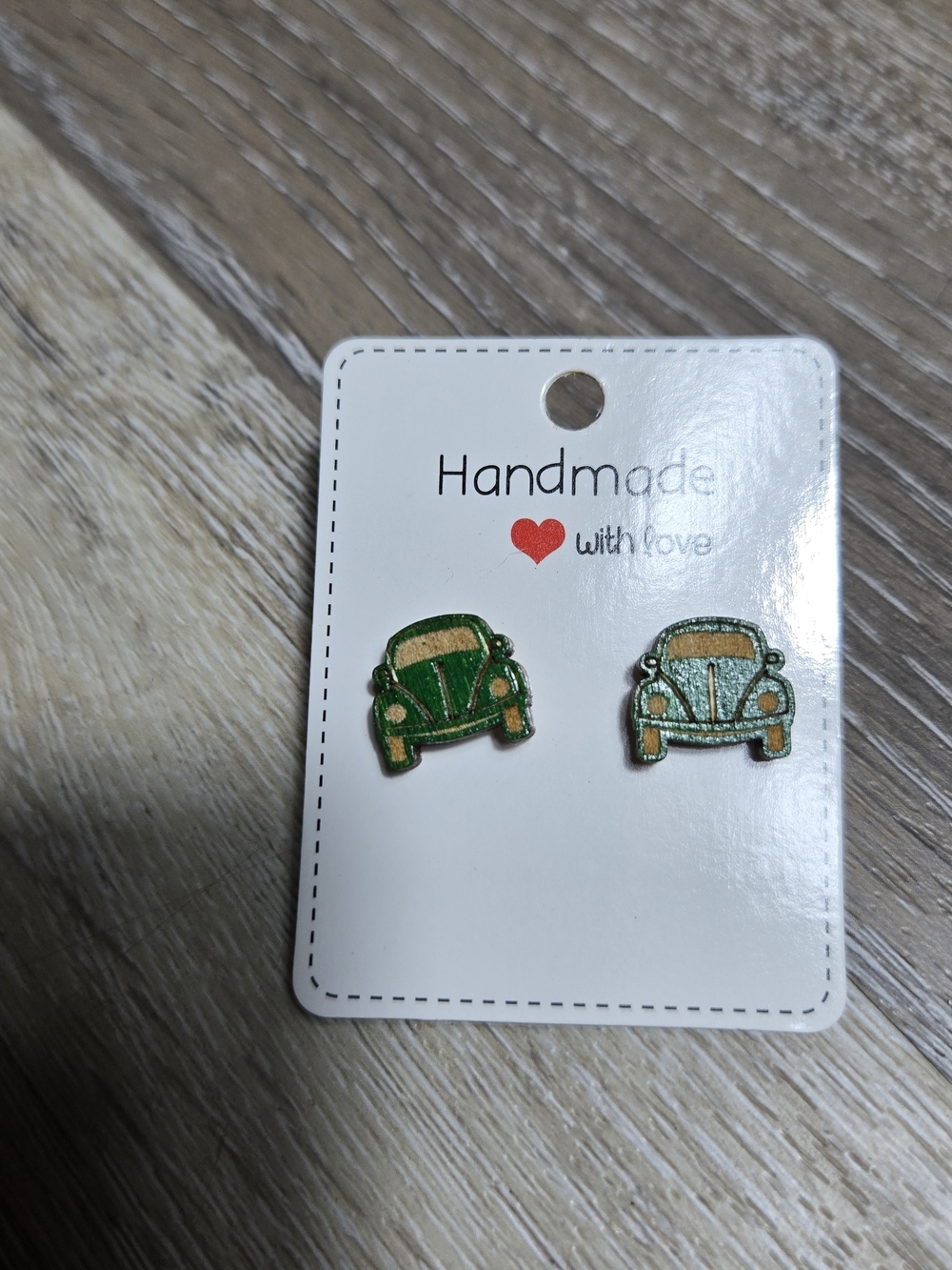Vintage Hippy Handmade Green VW Classic Car Stud Earrings - Picture 3 of 5